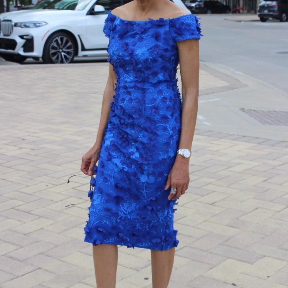 Carmen Marc Valvo Blue Lace Dress